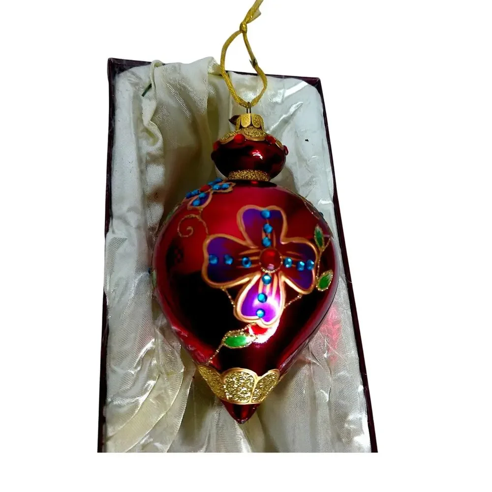 Garnet Red Glass Christmas Ornament Renaissance Style Jeweled